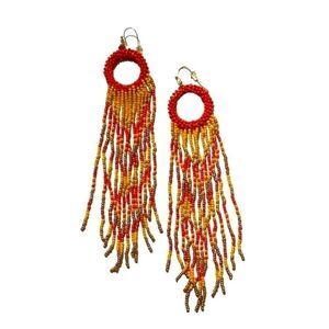 Orange Seed Bead Earrings Boho Western Style 6 Inch